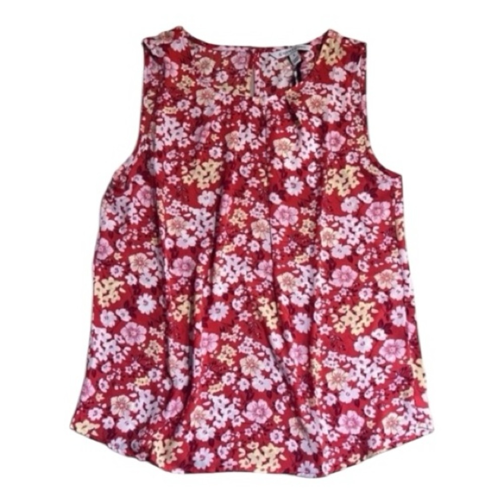 41 Hawthorn Red and White Floral Pleated Sleeveless Top